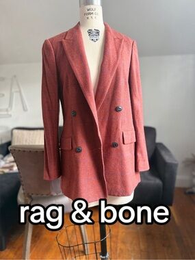 rag & bone Double-Breasted Blazer in Rust Red Plaid